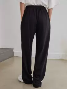 DAZY 斜口袋抽绳腰运动裤，女式慢跑裤 - 黑色 - 查看 2