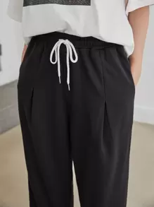 DAZY 斜口袋抽绳腰运动裤，女式慢跑裤 - 黑色 - 查看 4