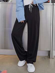 DAZY 斜口袋抽绳腰运动裤，女式慢跑裤 - 黑色 - 查看 5