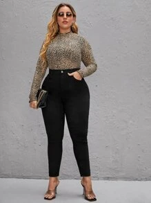 SHEIN Essnce Plus High Waist Skinny Jeans - Black - View 4