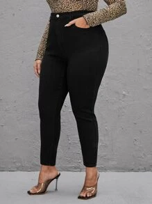 SHEIN Essnce Plus High Waist Skinny Jeans - Black - View 5