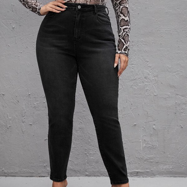 

Plus High Waist Skinny Jeans, Black