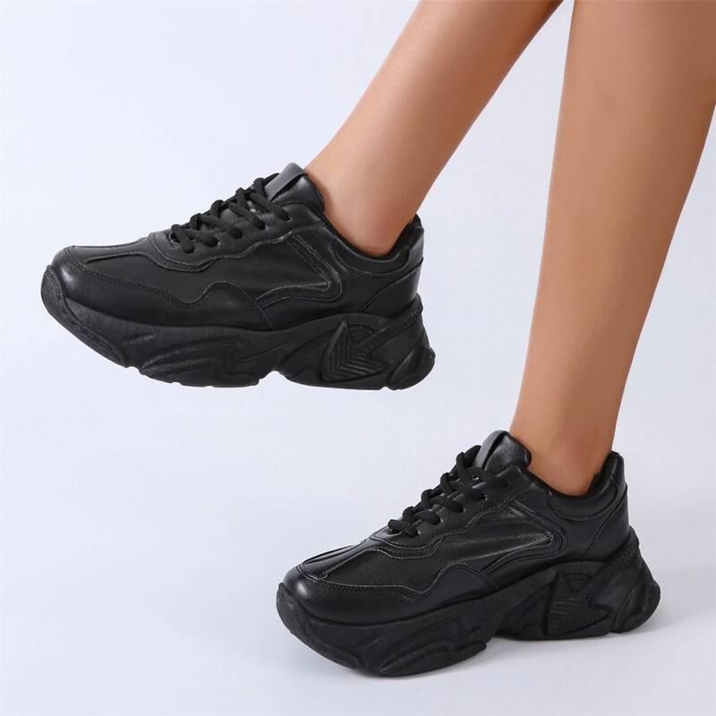 

Minimalist Lace Up Front Chunky Sneakers, Black