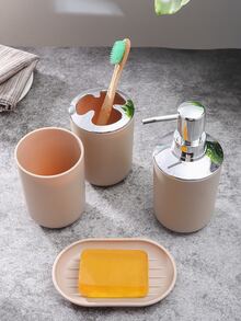 4件裝乳液分配器和牙刷杯和皂碟架套裝 - 米色 - 查看 5