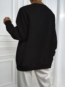 SHEIN Unity Women's Letter Print Round Neck Drop Shoulder Long Sleeve Casual Loose Sweatshirt - Black - View 2