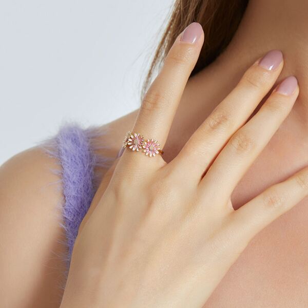 

Flower Decor Cuff Ring, Hot pink