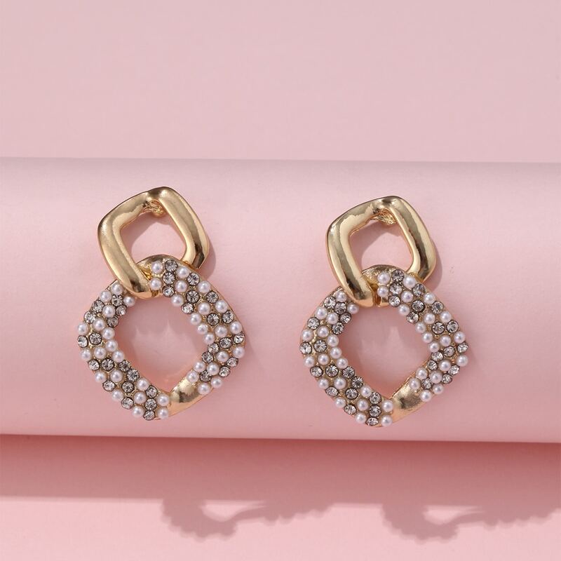 

Faux Pearl & Rhinestone Decor Earrings, Gold