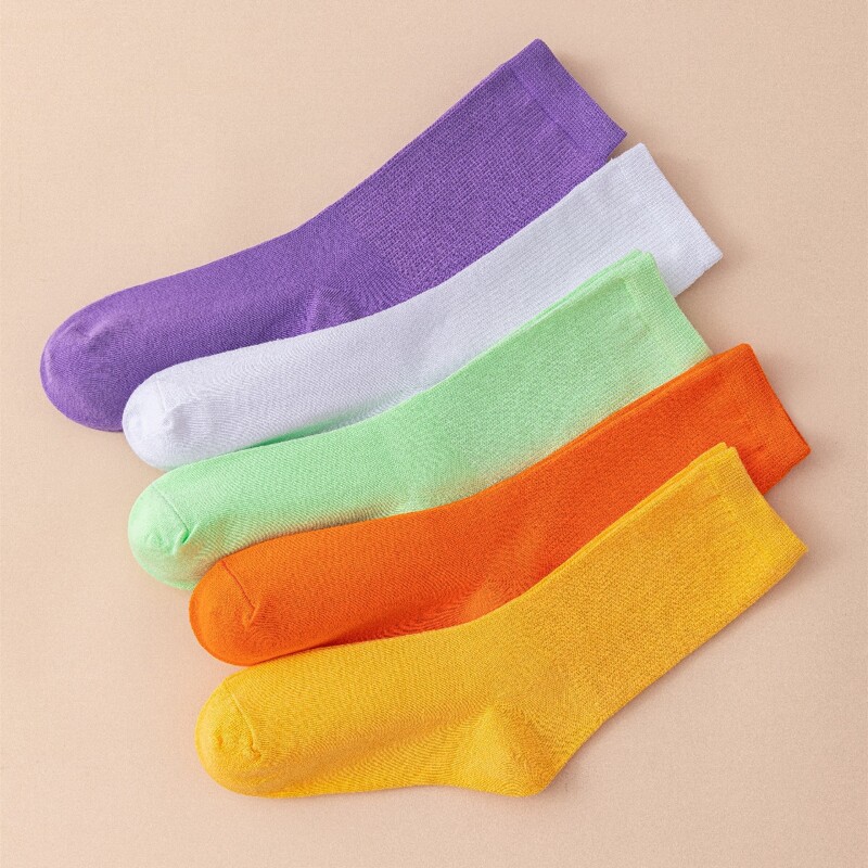 

5pairs Solid Crew Socks, Multicolor