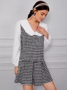 SHEIN Áo sơ mi nữ viền lá sen răng cưa Sẵn sàng - Đen và trắng - Xem 5