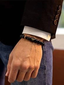 Vòng tay nam đính cườm thời trang và phổ biến Phong cách Punk Hip Pop cho món quà trang sức và cho vẻ ngoài sành điệu - màu đen - Xem 2