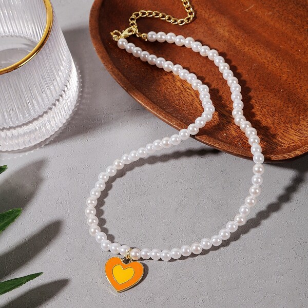 

Heart Pendant Necklace, Orange