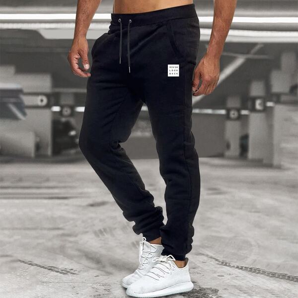 

Men Letter Graphic Drawstring Sweatpants, Black