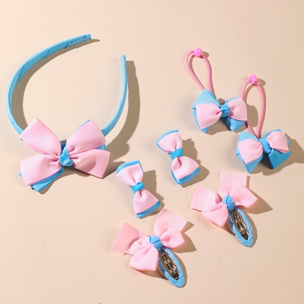 

7pcs Toddler Girls Bow Decor Hair Accessory Set, Multicolor