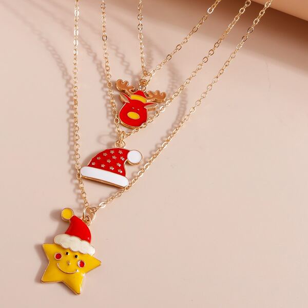 

3pcs Christmas Pendant Necklace, Multicolor