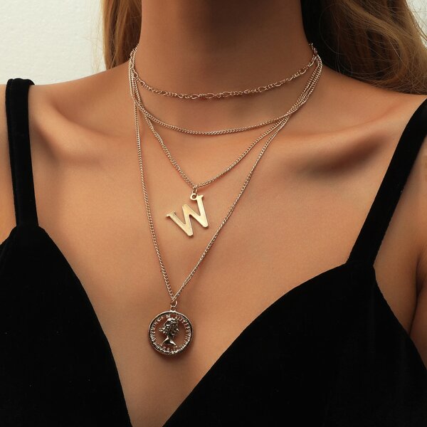 

Letter Pendant Layered Necklace, Gold