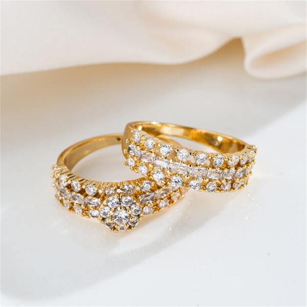 

2pcs 14K Gold Plated Zircon Decor Ring