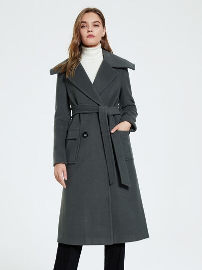 MIEGOFCE Double Breasted Flap Pocket Belted Overcoat