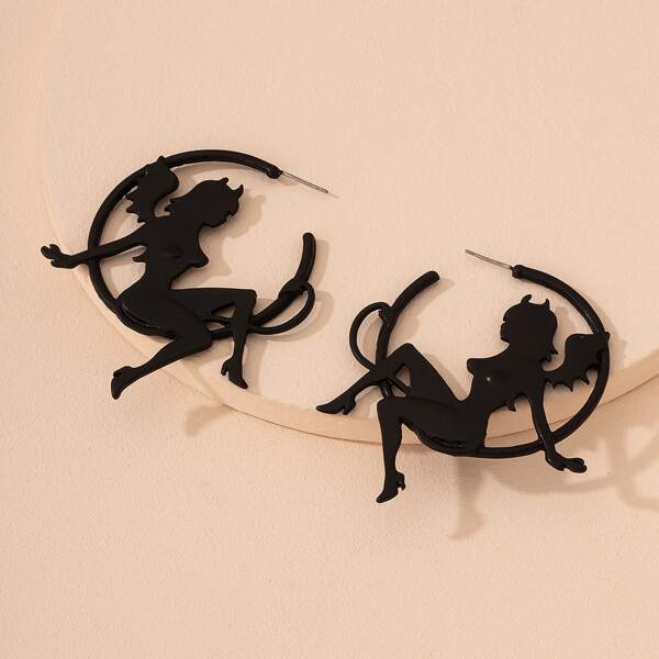 

Открытые серьги-кольца с фигурой, Чёрный