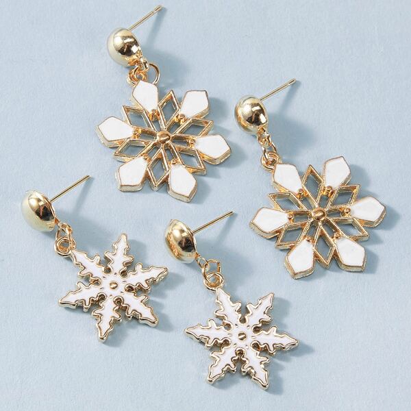 

2pairs Christmas Snowflake Drop Earrings, Gold