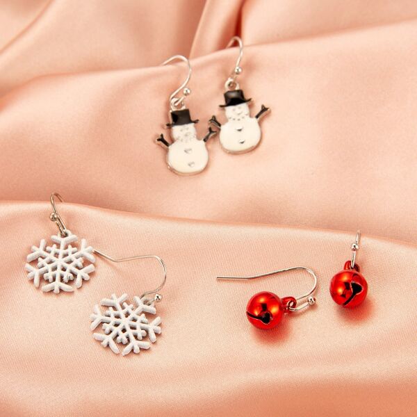 

3pairs Christmas Bell Drop Earrings, Multicolor