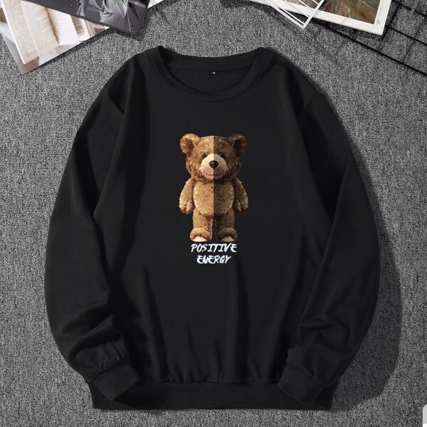 

Men Bear & Letter Graphic Sweatshirt, Black