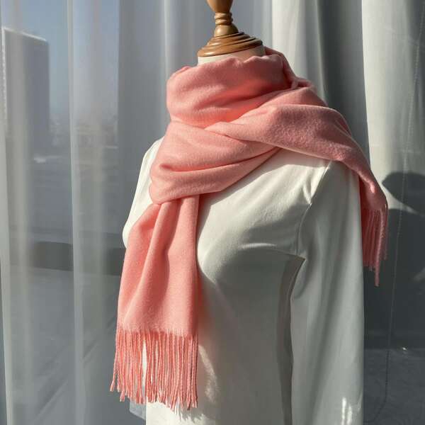 

Simple Tassel Decor Scarf, Pink