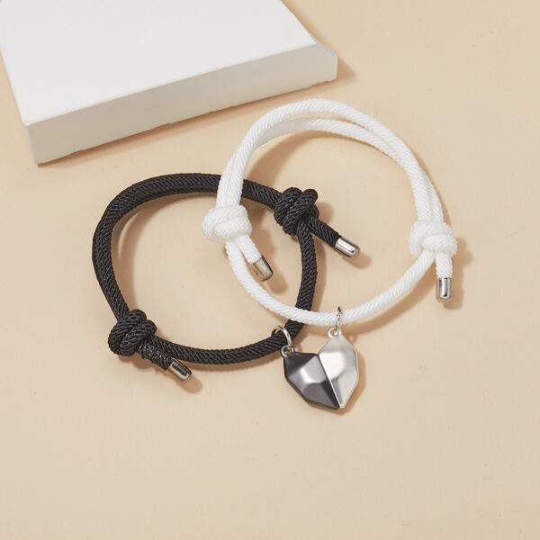 

2pcs Heart Charm Bracelet, Multicolor