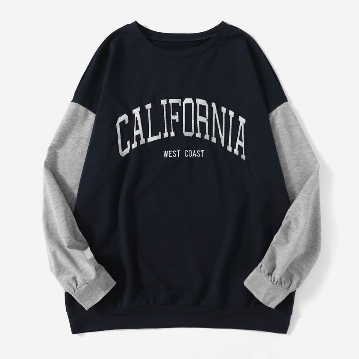 

Letter Embroidery Colorblock Sweatshirt, Multicolor