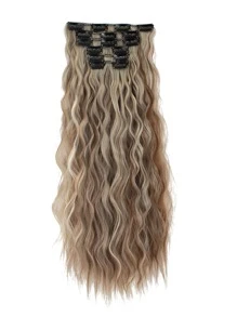 22-Inch Cream Curl Clip In Multi-Colored Hair Extensions With 16 Clip 6 Pieces Style Wig Pieces - Multicolor - View 2