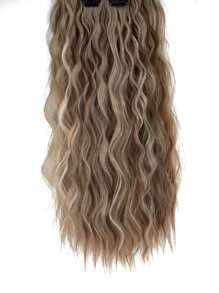 22-Inch Cream Curl Clip In Multi-Colored Hair Extensions With 16 Clip 6 Pieces Style Wig Pieces - Multicolor - View 3