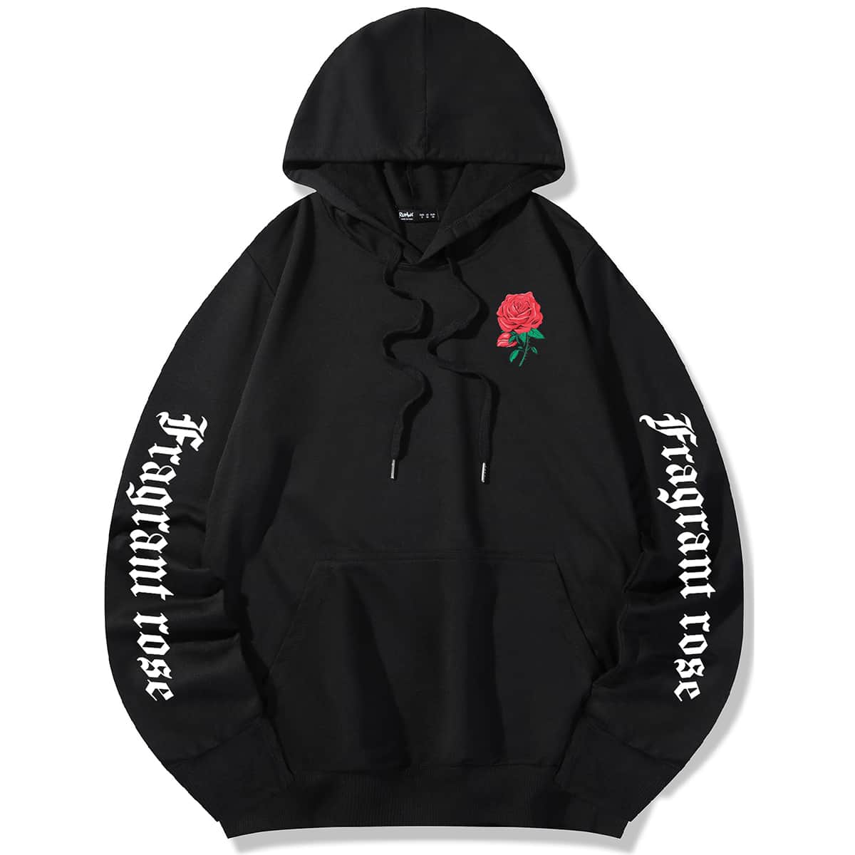 

Guys Letter Floral Graphic Drawstring Pocket Hoodie, Black