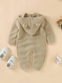 Baby Boy Hooded Sweater Romper - Khaki - View 2