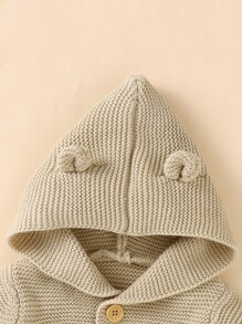 Baby Boy Hooded Sweater Romper - Khaki - View 3