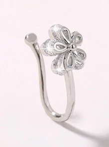 Nooxian 1件装女士微镶花朵鼻环，流行个性化花朵鼻钉及鼻夹，情人节、妈妈、母亲节礼物 - 銀色 - 查看 2