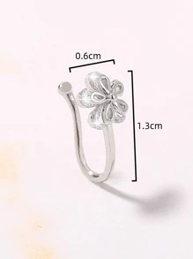 Nooxian 1件装女士微镶花朵鼻环，流行个性化花朵鼻钉及鼻夹，情人节、妈妈、母亲节礼物 - 銀色 - 查看 6