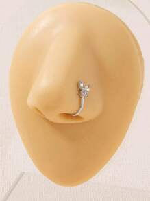 Nooxian 方晶鋯石蝴蝶裝飾鼻環 - 銀色 - 查看 2