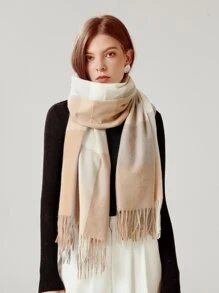 Plaid Print Tassel Decor Scarf - Multicolor - View 1