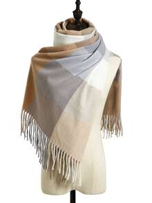 Plaid Print Tassel Decor Scarf - Multicolor - View 3