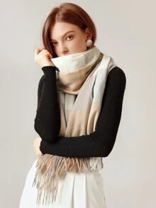 Plaid Print Tassel Decor Scarf - Multicolor - View 4