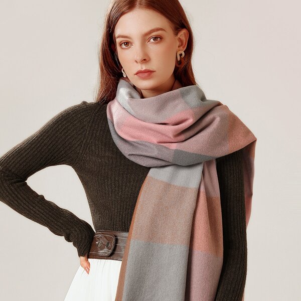 

Plaid Print Tassel Decor Scarf, Multicolor