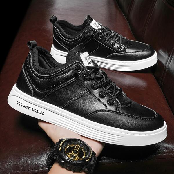 

Men Letter Graphic Stitch Detail Lace-up Front Sneakers, Black