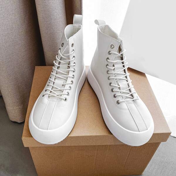 

Men Minimalist Flatform Combat Boots, White