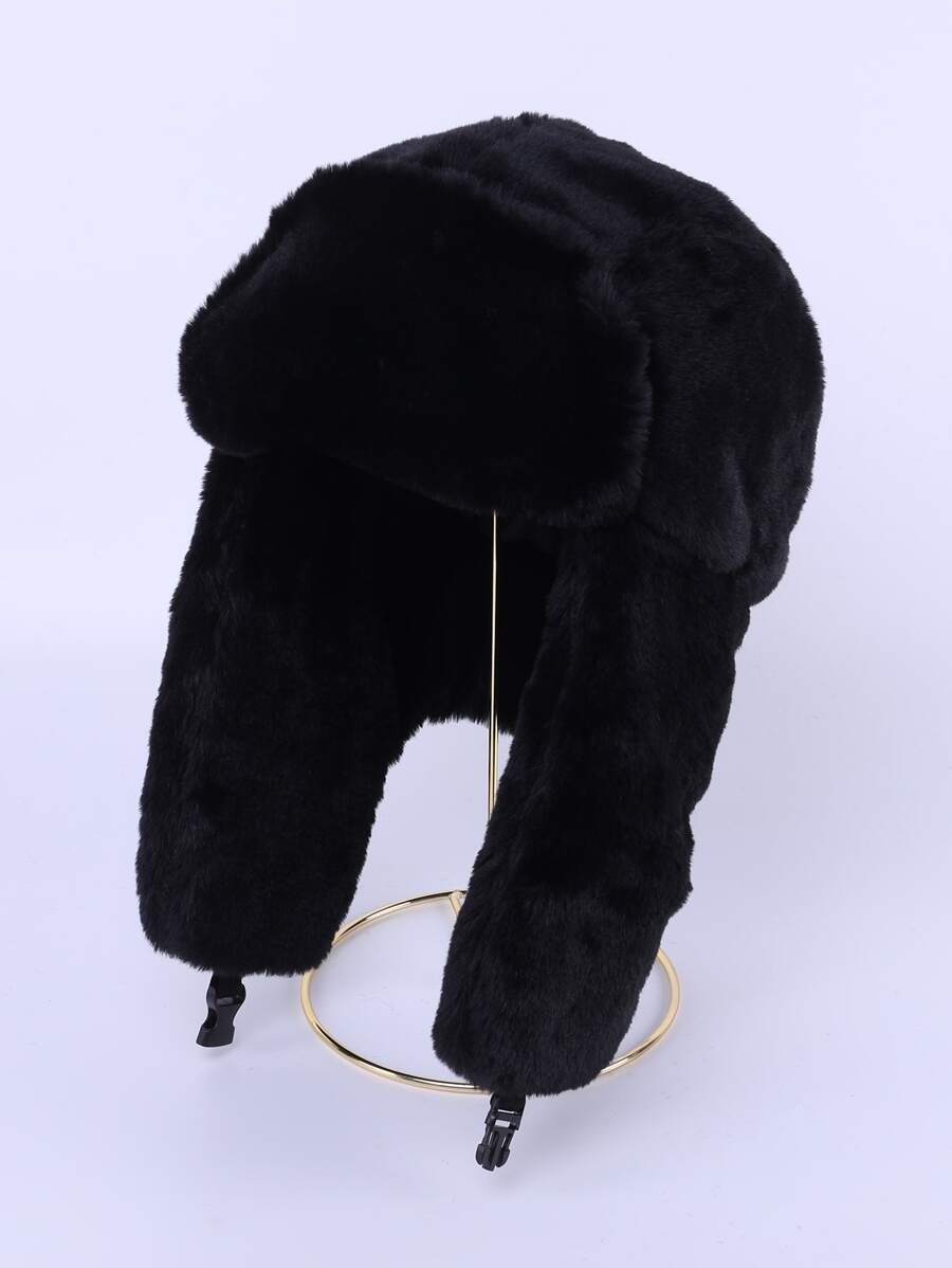 Men Simple Fluffy Hat - Black - View 1
