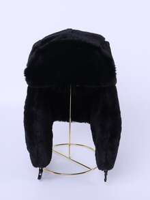 Men Simple Fluffy Hat - Black - View 2