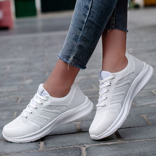 

Minimalist Lace-up Front Hollow Out Sneakers, White