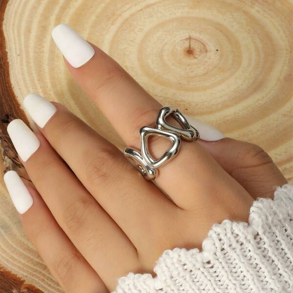 

Geometric Design Cuff Ring, Silver