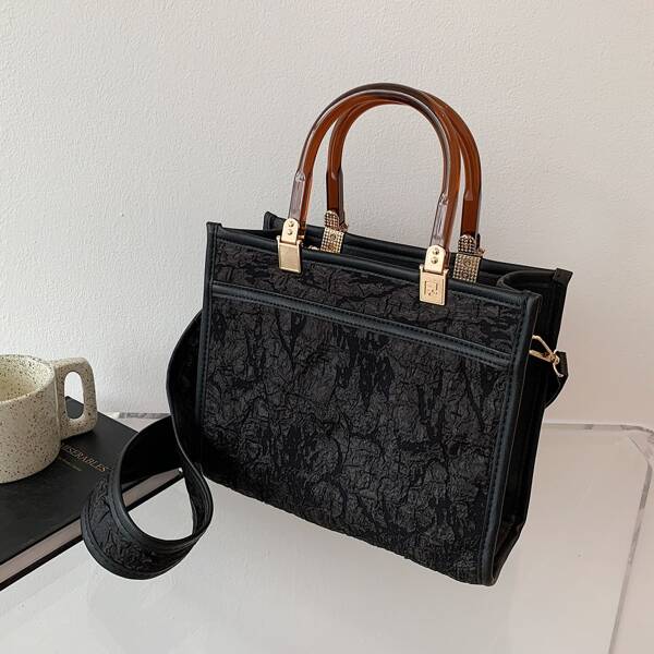 

Minimalist Ruched Design Satchel Bag, Black