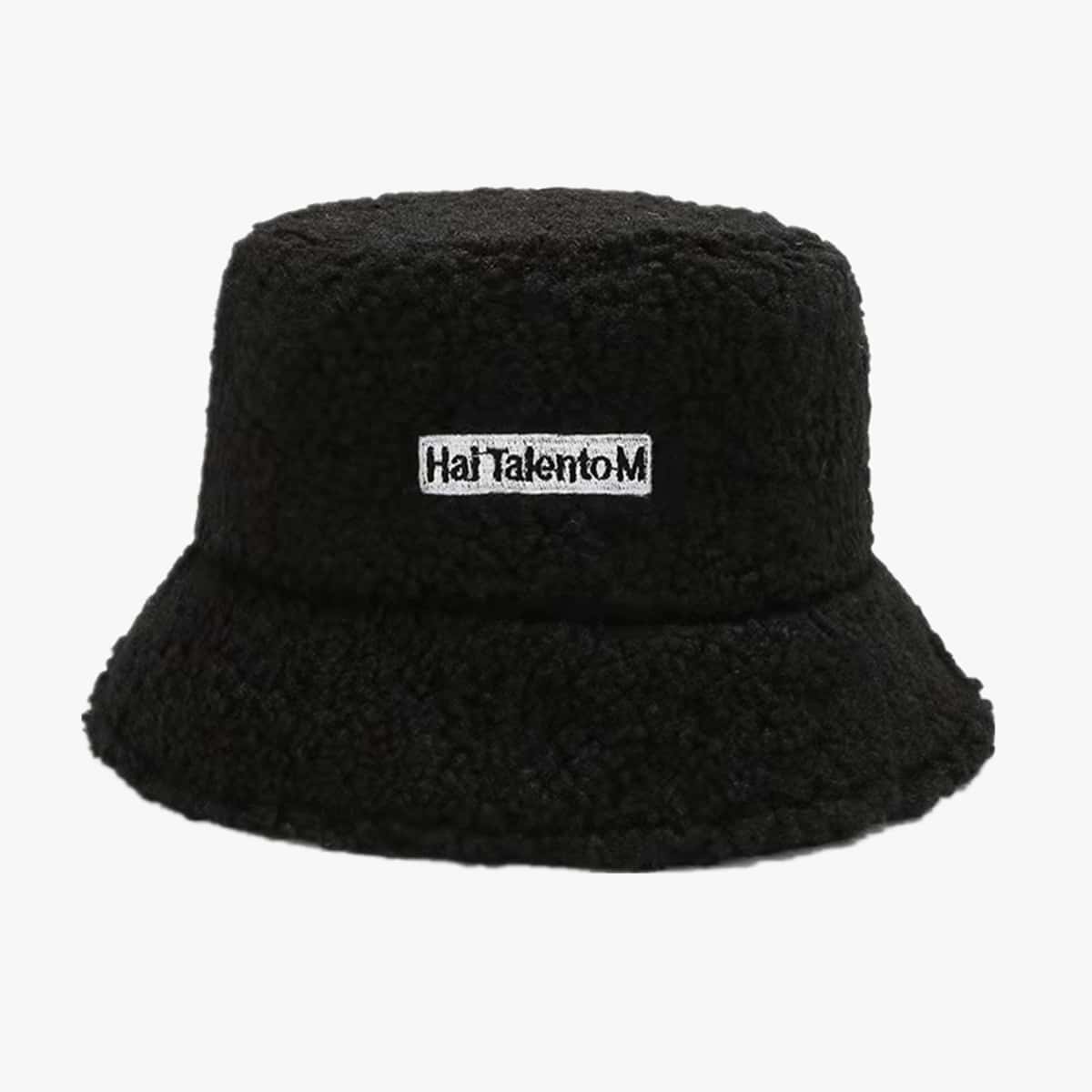 

Letter Graphic Embroidery Fluffy Bucket Hat, Black