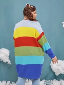 大碼撞色落肩袖雙口袋開襟衫 - 彩色 - 查看 2