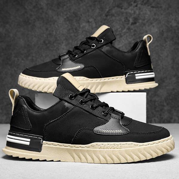 

Men Striped Detail Lace-up Skate Shoes, Black